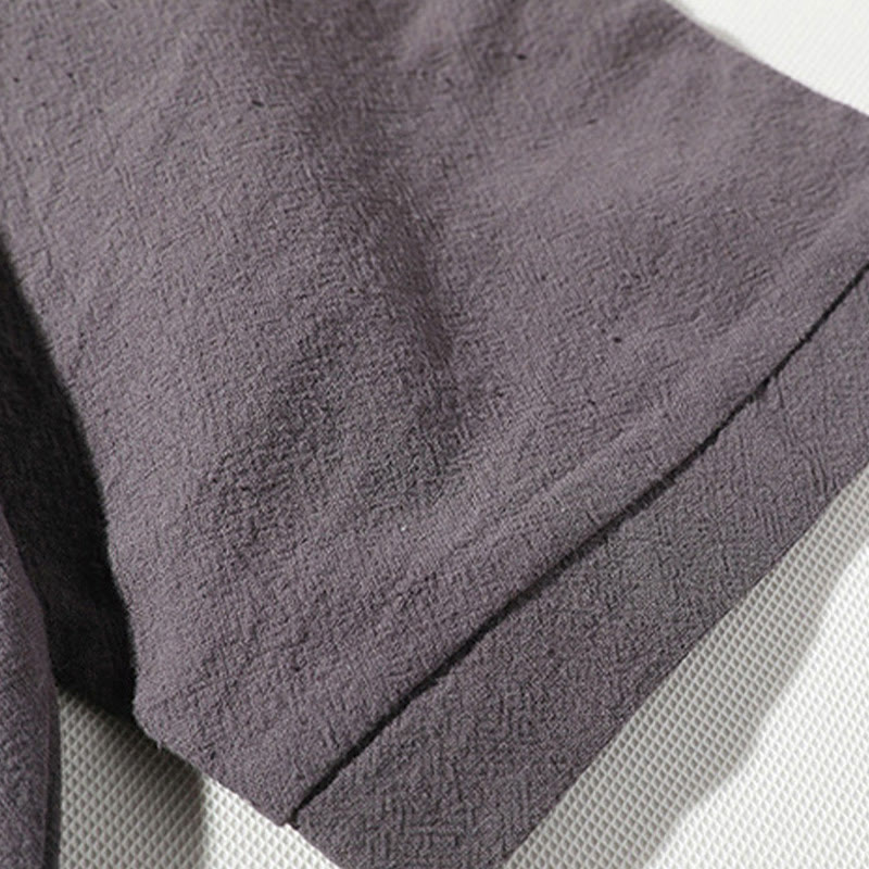 Buddha Stones 2 szt. T-shirt z prostym kołnierzykiem i wycięciem, szorty z szerokimi nogawkami i kieszeniami, bawełniano-lniany, męski zestaw do medytacji