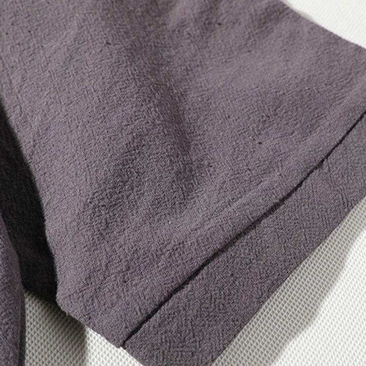 Buddha Stones 2 szt. T-shirt z prostym kołnierzykiem i wycięciem, szorty z szerokimi nogawkami i kieszeniami, bawełniano-lniany, męski zestaw do medytacji