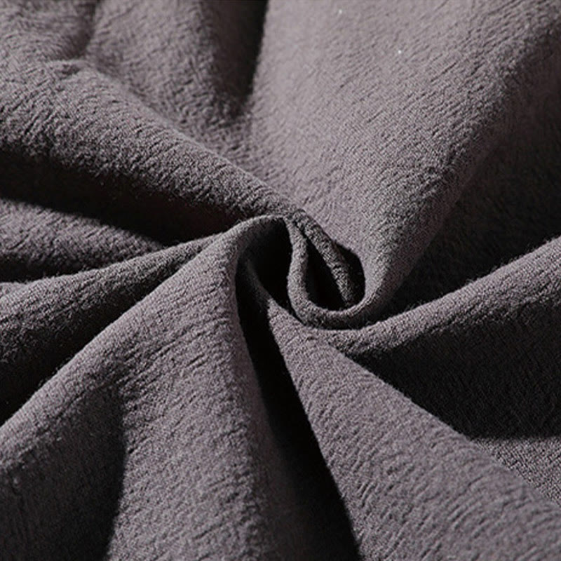 Buddha Stones 2 szt. T-shirt z prostym kołnierzykiem i wycięciem, szorty z szerokimi nogawkami i kieszeniami, bawełniano-lniany, męski zestaw do medytacji