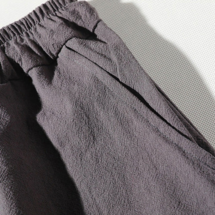 Buddha Stones 2 szt. T-shirt z prostym kołnierzykiem i wycięciem, szorty z szerokimi nogawkami i kieszeniami, bawełniano-lniany, męski zestaw do medytacji