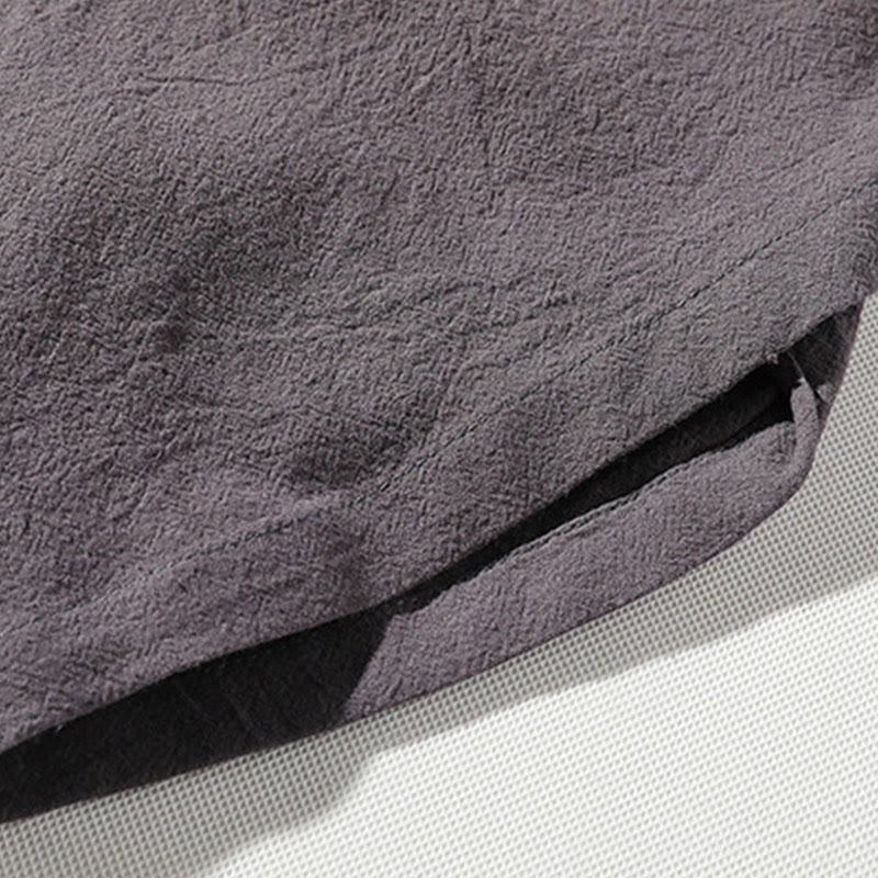 Buddha Stones 2 szt. T-shirt z prostym kołnierzykiem i wycięciem, szorty z szerokimi nogawkami i kieszeniami, bawełniano-lniany, męski zestaw do medytacji