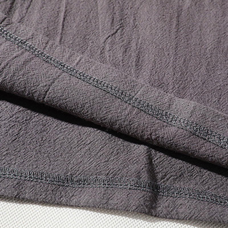 Buddha Stones 2 szt. T-shirt z prostym kołnierzykiem i wycięciem, szorty z szerokimi nogawkami i kieszeniami, bawełniano-lniany, męski zestaw do medytacji