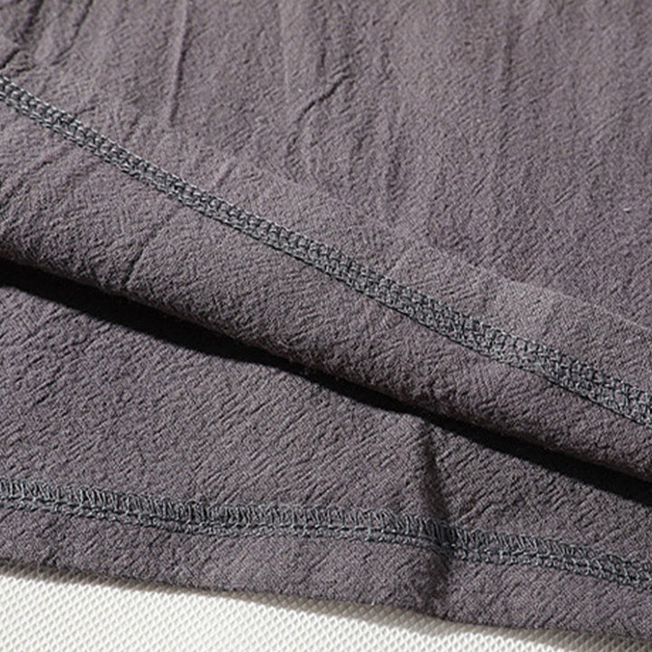 Buddha Stones 2 szt. T-shirt z prostym kołnierzykiem i wycięciem, szorty z szerokimi nogawkami i kieszeniami, bawełniano-lniany, męski zestaw do medytacji