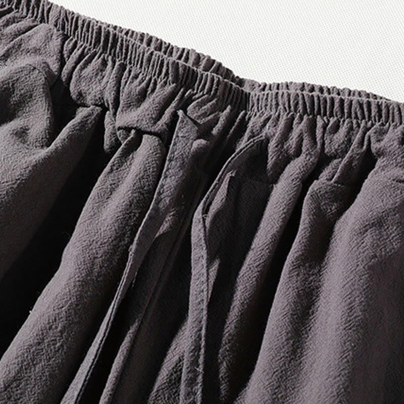 Buddha Stones 2 szt. T-shirt z prostym kołnierzykiem i wycięciem, szorty z szerokimi nogawkami i kieszeniami, bawełniano-lniany, męski zestaw do medytacji