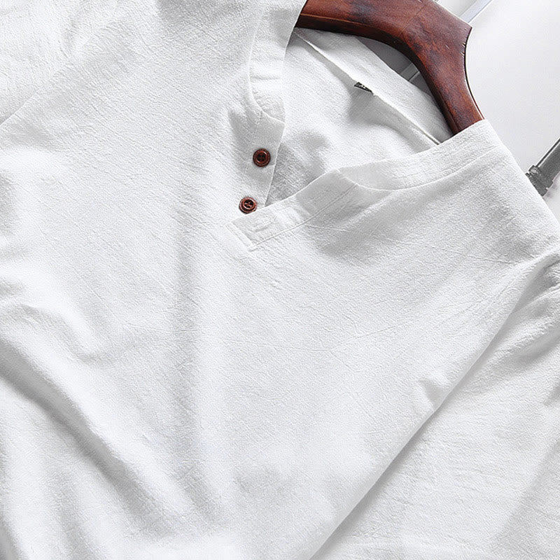 Buddha Stones, swobodny, 2-częściowy T-shirt z prostym rękawem i kieszeniami, męski, bawełniano-lniany zestaw do medytacji - image 3