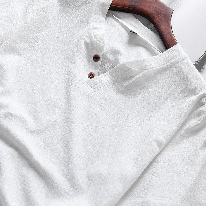 Buddha Stones, swobodny, 2-częściowy T-shirt z prostym rękawem i kieszeniami, męski, bawełniano-lniany zestaw do medytacji - image 3