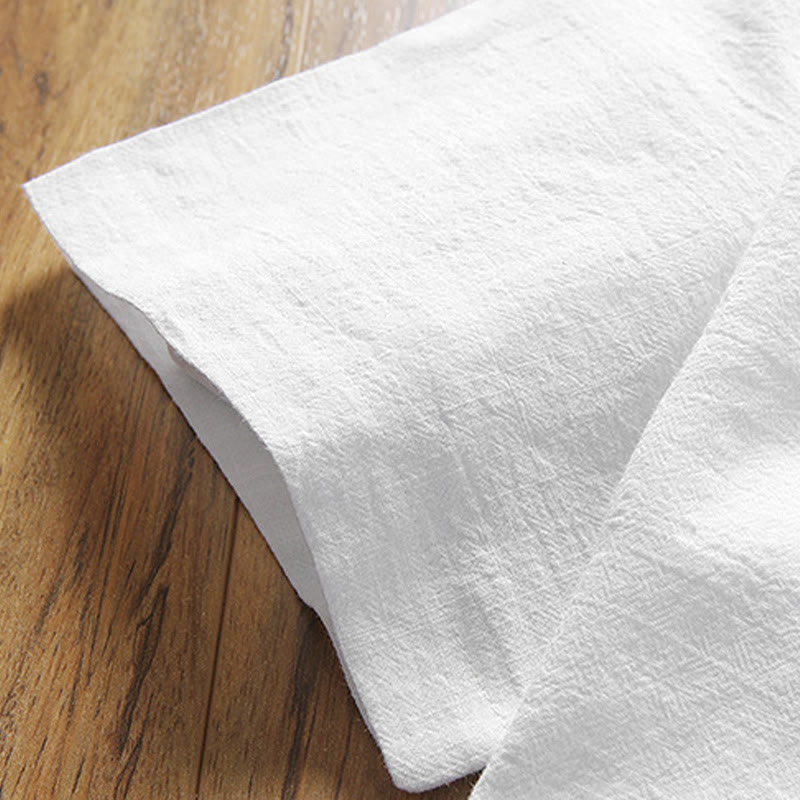 Buddha Stones, swobodny, 2-częściowy T-shirt z prostym rękawem i kieszeniami, męski, bawełniano-lniany zestaw do medytacji - image 4