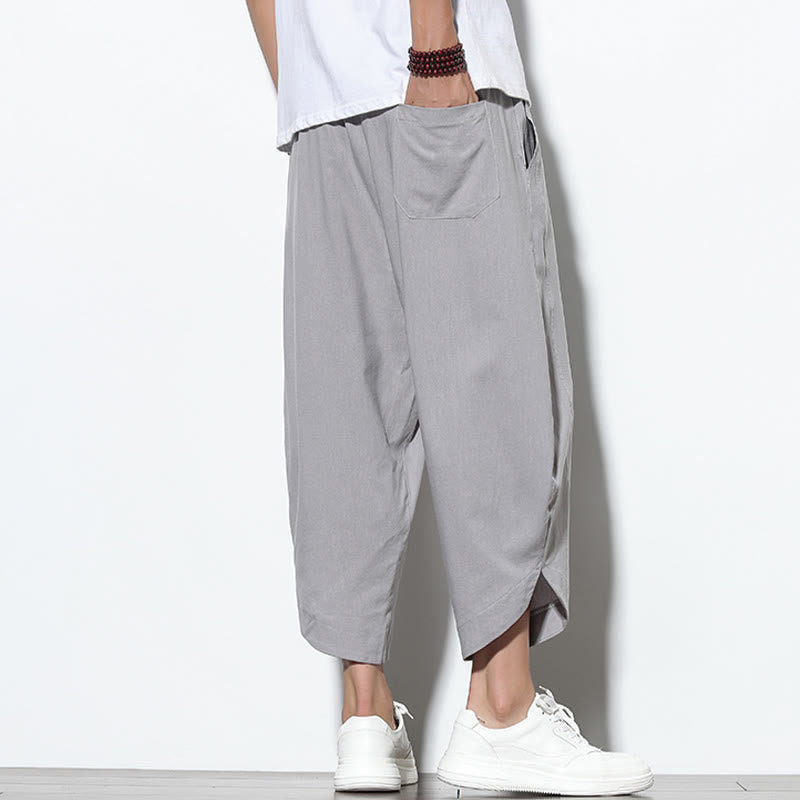 Buddha Stones Casual Letnie Spodnie Harem Męskie Z Sznurkiem Ściąganym 7-8 Długość Lniane Z Kieszeniami