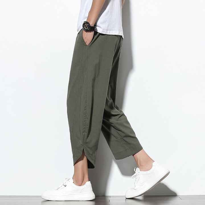 Buddha Stones Casual Letnie Spodnie Harem Męskie Z Sznurkiem Ściąganym 7-8 Długość Lniane Z Kieszeniami