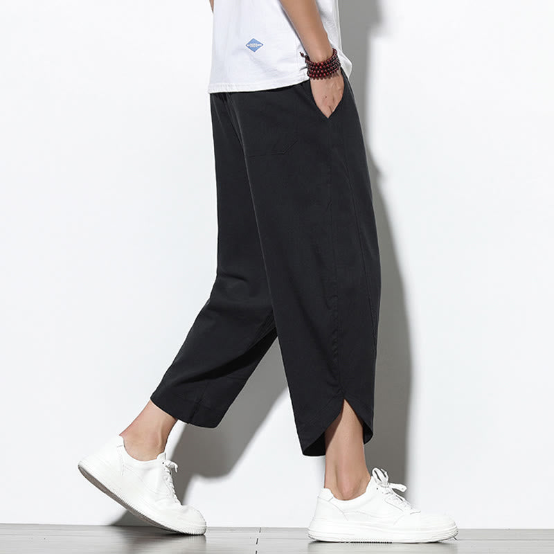 Buddha Stones Casual Letnie Spodnie Harem Męskie Z Sznurkiem Ściąganym 7-8 Długość Lniane Z Kieszeniami
