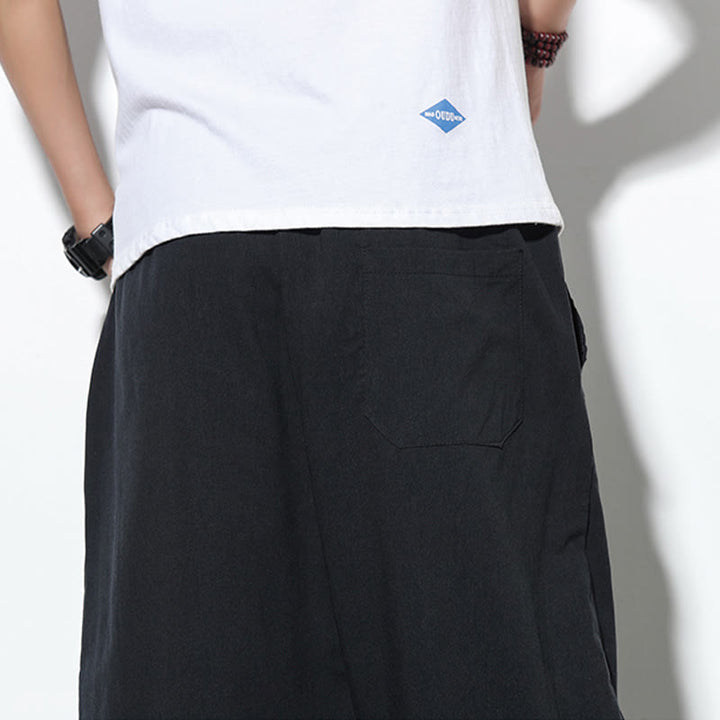 Buddha Stones Casual Letnie Spodnie Harem Męskie Z Sznurkiem Ściąganym 7-8 Długość Lniane Z Kieszeniami