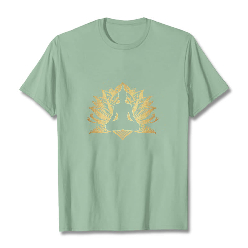 Buddha Stones Złoty Lotos Medytacja Budda T-shirt - PaleGreen - 2XL - image 15