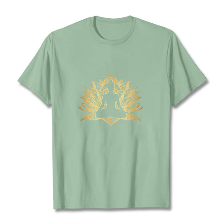 Buddha Stones Złoty Lotos Medytacja Budda T-shirt - PaleGreen - 2XL - image 15
