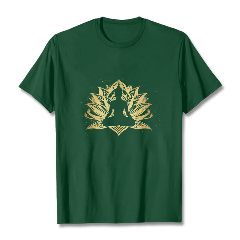 Buddha Stones Złoty Lotos Medytacja Budda T-shirt - ForestGreen - 2XL - image 11