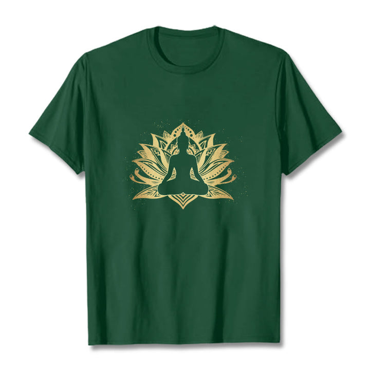 Buddha Stones Złoty Lotos Medytacja Budda T-shirt - ForestGreen - 2XL - image 11