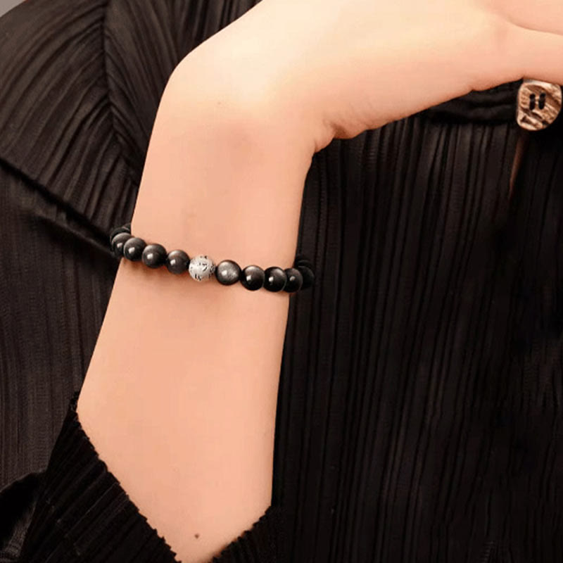 Bransoletka ochronna z Buddha Stones Natural Silver Sheen Om Mani Padme Hum