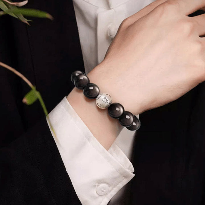 Bransoletka ochronna z Buddha Stones Natural Silver Sheen Om Mani Padme Hum