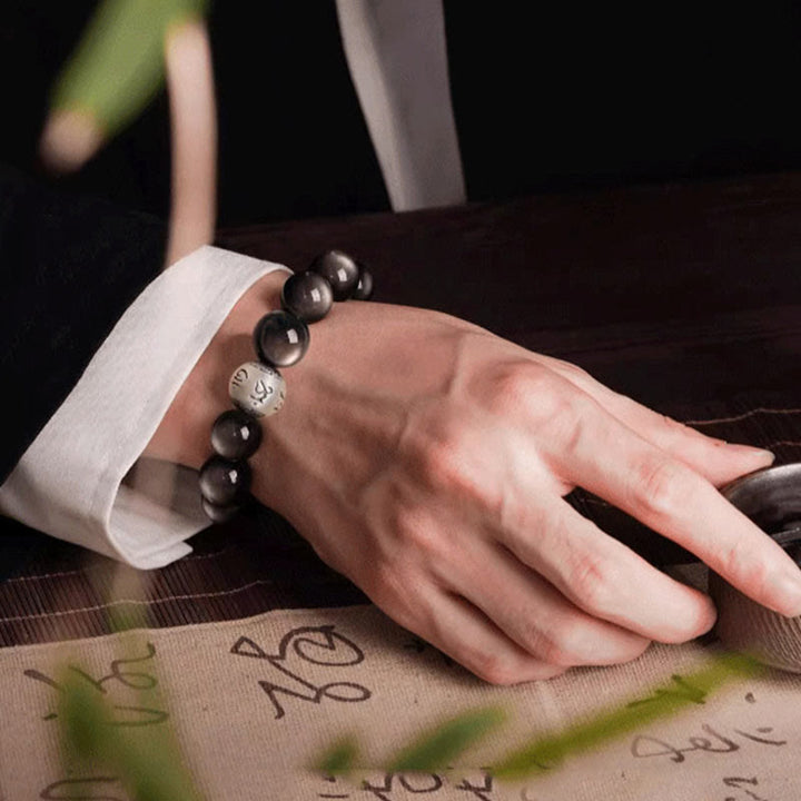 Bransoletka ochronna z Buddha Stones Natural Silver Sheen Om Mani Padme Hum