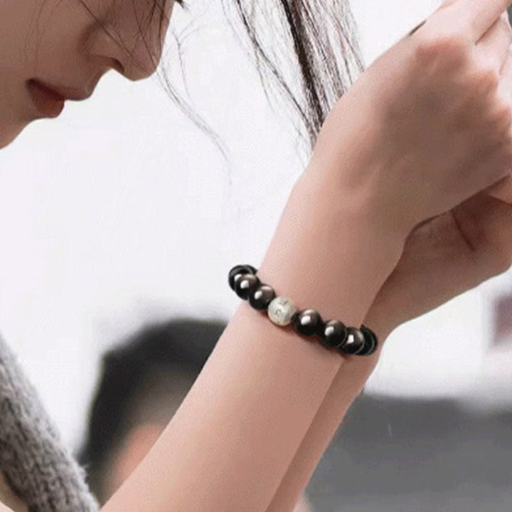 Bransoletka ochronna z Buddha Stones Natural Silver Sheen Om Mani Padme Hum