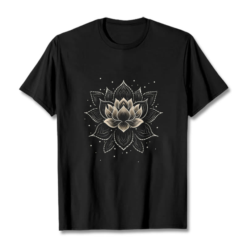 Koszulka z nadrukiem Buddha Stones Złoty Lotos Kwiat T-shirt - Czarny - 2XL - image 1