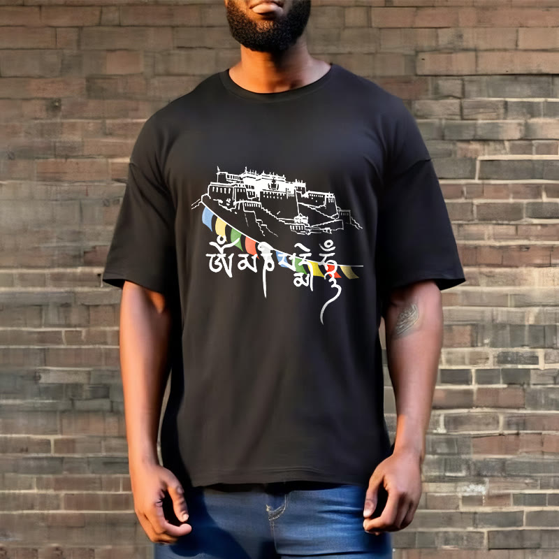 Buddha Stones Pałac Potala Om Mani Padme Hum Modlitewne Flagi Bawełniane T-shirt - image 7