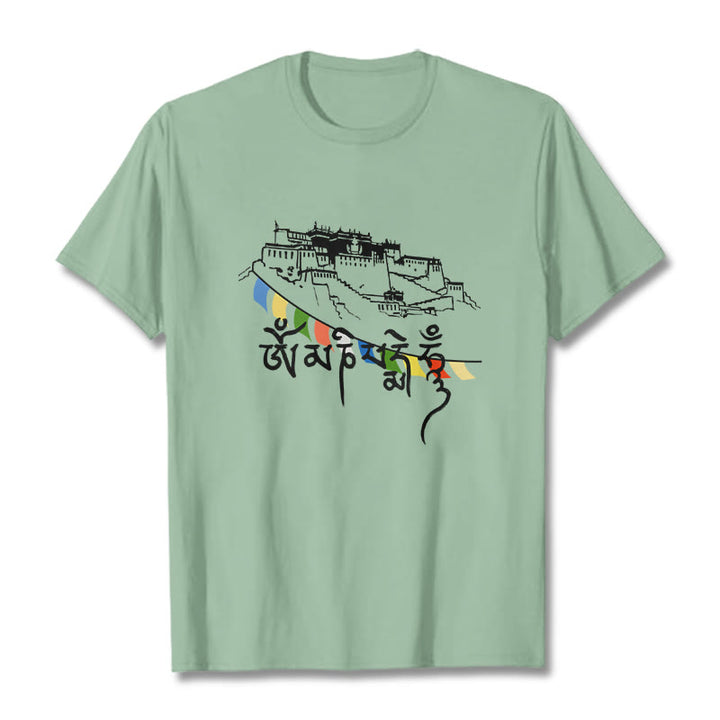 Buddha Stones Pałac Potala Om Mani Padme Hum Modlitewne Flagi Bawełniane T-shirt - PaleGreen - 2XL - image 15