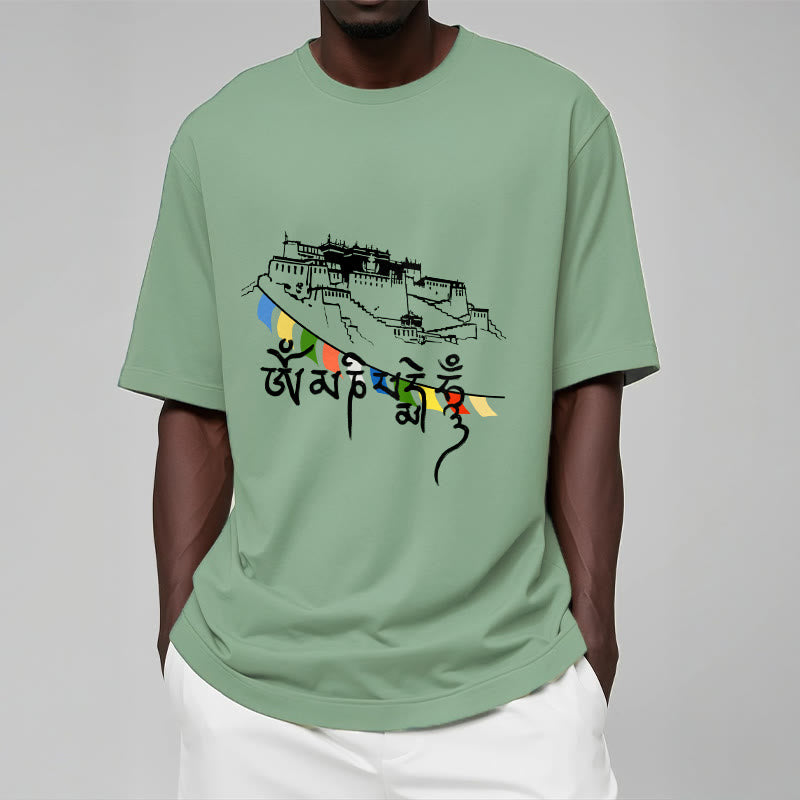 Buddha Stones Pałac Potala Om Mani Padme Hum Modlitewne Flagi Bawełniane T-shirt - image 16