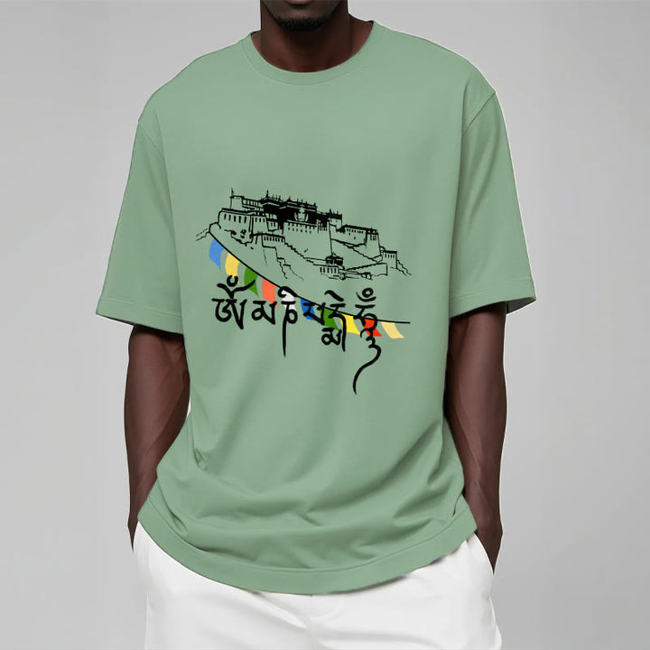 Buddha Stones Pałac Potala Om Mani Padme Hum Modlitewne Flagi Bawełniane T-shirt - image 16