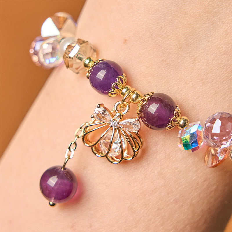 Bransoletka Buddha Stones Natural Amethyst Citrine Pearl Shell Peace