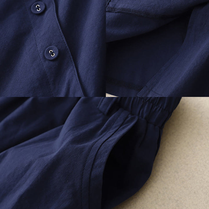 Spódnica damska z kieszeniami Buddha Stones Casual Plain Asymetryczny Guzik Wzór Bawełna