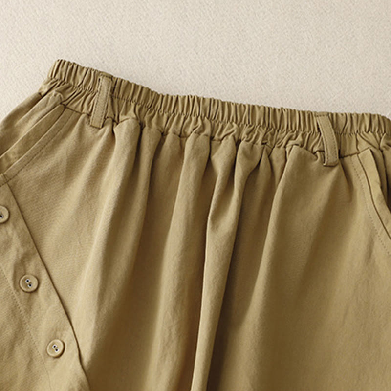 Spódnica damska z kieszeniami Buddha Stones Casual Plain Asymetryczny Guzik Wzór Bawełna