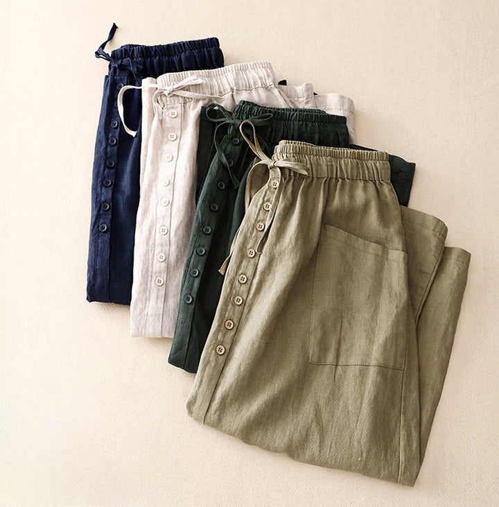 Spódnica damska z bawełny i lnu Buddha Stones Spring Lace-Up z rozcięciem na guziki i kieszeniami - image 9