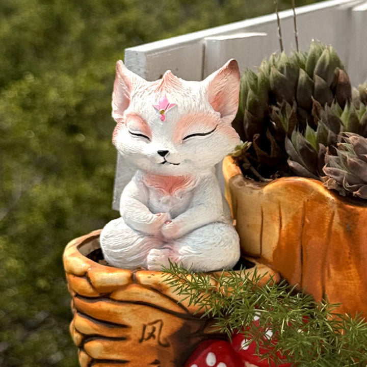 Buddha Stones Mały Dziewięcioogonowy Lis Siedzący Ochrona Żywica Dekoracja Domu