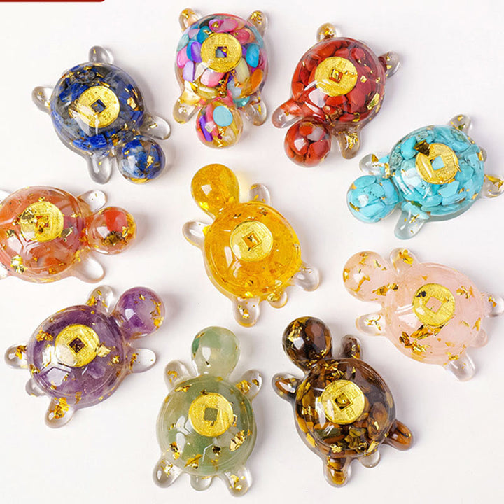 Buddha Stones Małe Różnorodne Kryształowe Zielone Awenturyny Ametystowe Żółwie Miedziane Monety Szczęście Dekoracja Domu