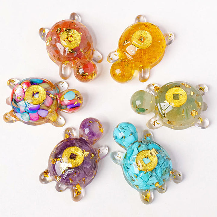 Buddha Stones Małe Różnorodne Kryształowe Zielone Awenturyny Ametystowe Żółwie Miedziane Monety Szczęście Dekoracja Domu