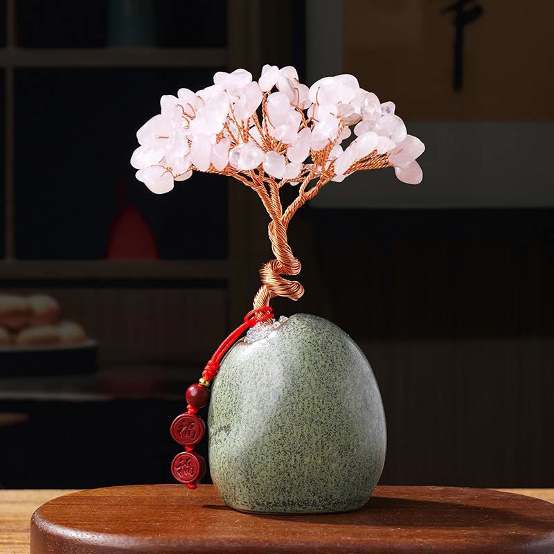 Buddha Stones Cytryn Ametyst Zielony Awenturyn Kryształowe Drzewo Ceramiczna Podstawa Dobrobyt Dekoracja Domu