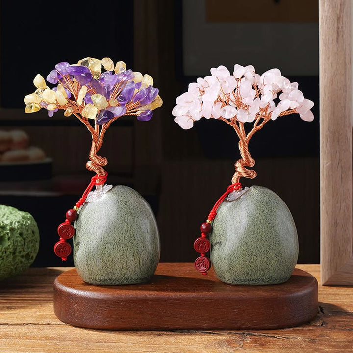 Buddha Stones Cytryn Ametyst Zielony Awenturyn Kryształowe Drzewo Ceramiczna Podstawa Dobrobyt Dekoracja Domu