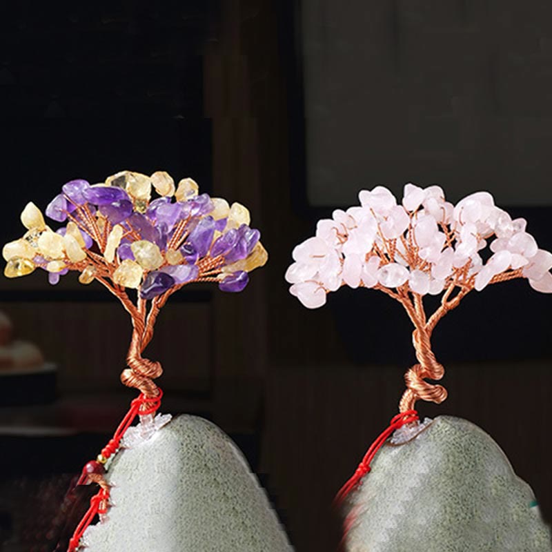 Buddha Stones Cytryn Ametyst Zielony Awenturyn Kryształowe Drzewo Ceramiczna Podstawa Dobrobyt Dekoracja Domu