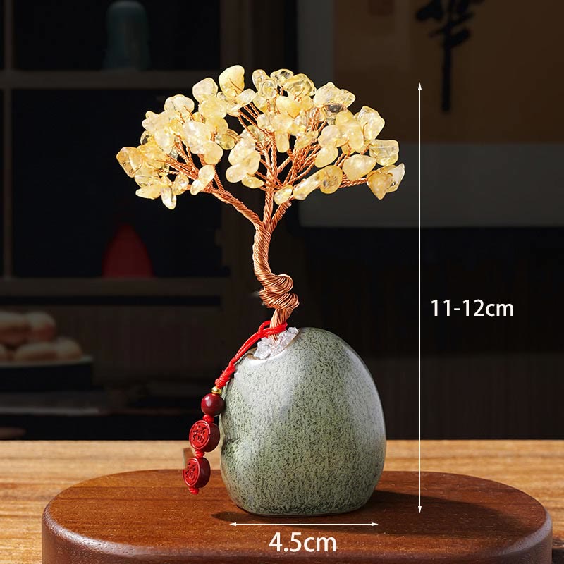 Buddha Stones Cytryn Ametyst Zielony Awenturyn Kryształowe Drzewo Ceramiczna Podstawa Dobrobyt Dekoracja Domu