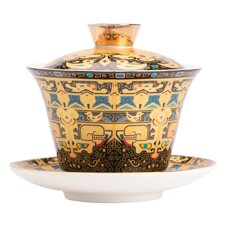 Buddha Stones Thangka Smok Buddowie Dunhuang Ceramiczny Gaiwan Sancai Kung Fu Filiżanka Do Herbaty I Spodek Z Pokrywką Pudełko Prezentowe 180 ml