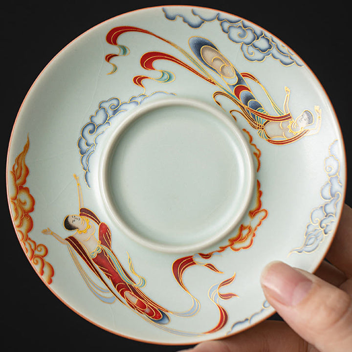 Buddha Stones Thangka Smok Buddowie Dunhuang Ceramiczny Gaiwan Sancai Kung Fu Filiżanka Do Herbaty I Spodek Z Pokrywką Pudełko Prezentowe 180 ml