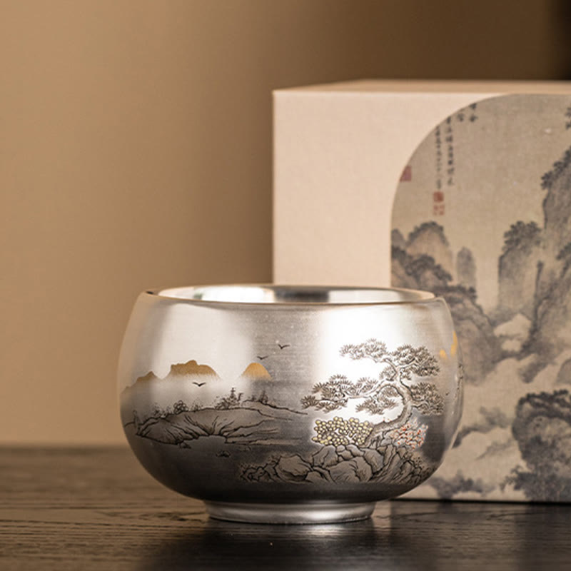 Buddha Stones Ryby Lotos Wodorosty Dolina Góry Sosna Smok Filiżanka Kung Fu Filiżanka do herbaty z pudełkiem prezentowym