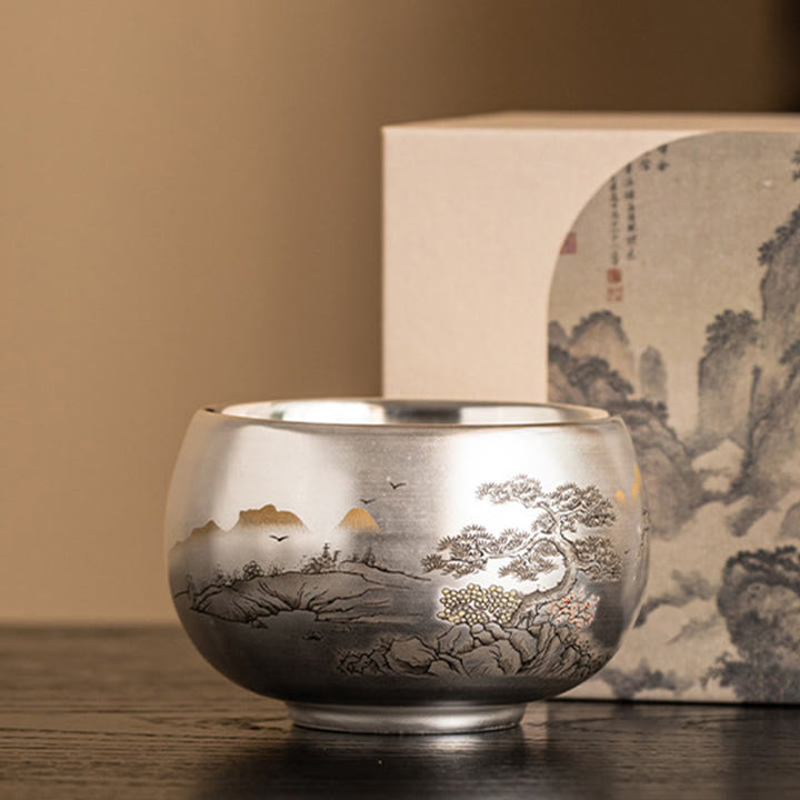 Buddha Stones Ryby Lotos Wodorosty Dolina Góry Sosna Smok Filiżanka Kung Fu Filiżanka do herbaty z pudełkiem prezentowym