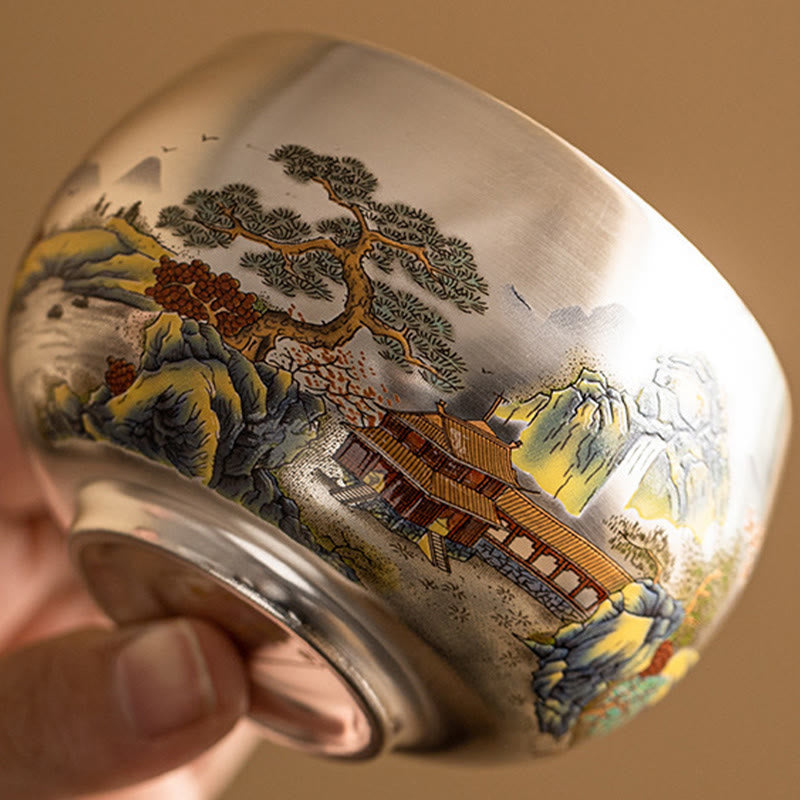 Buddha Stones Ryby Lotos Wodorosty Dolina Góry Sosna Smok Filiżanka Kung Fu Filiżanka do herbaty z pudełkiem prezentowym