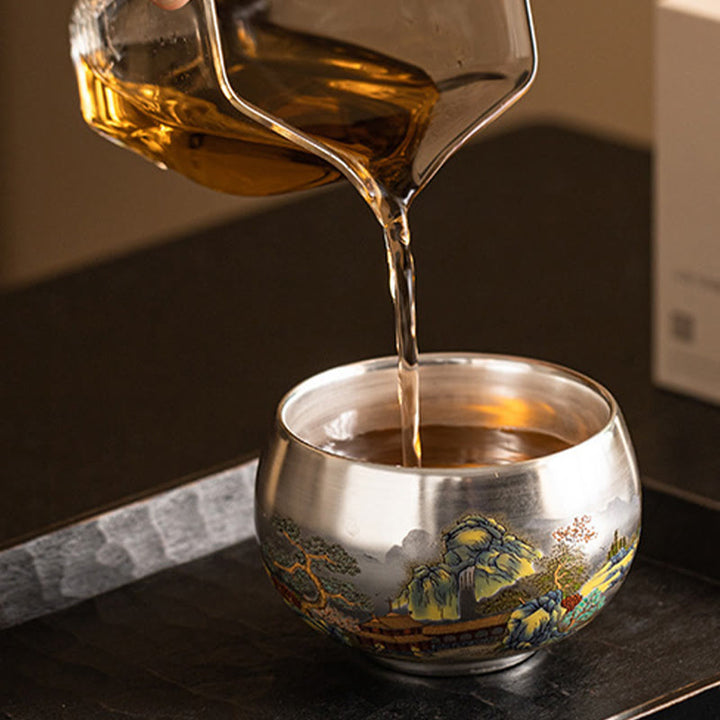 Buddha Stones Ryby Lotos Wodorosty Dolina Góry Sosna Smok Filiżanka Kung Fu Filiżanka do herbaty z pudełkiem prezentowym