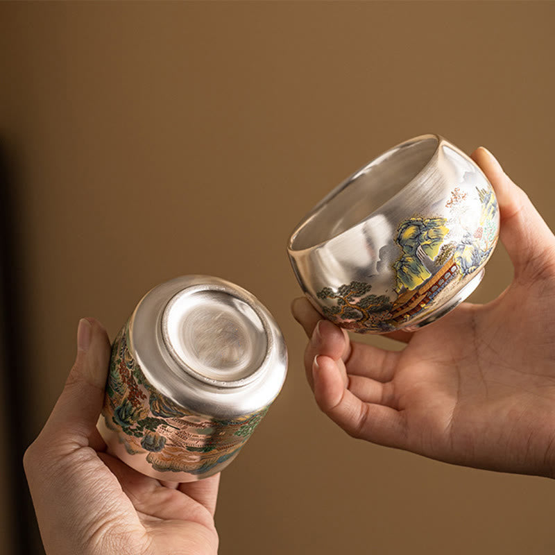 Buddha Stones Ryby Lotos Wodorosty Dolina Góry Sosna Smok Filiżanka Kung Fu Filiżanka do herbaty z pudełkiem prezentowym