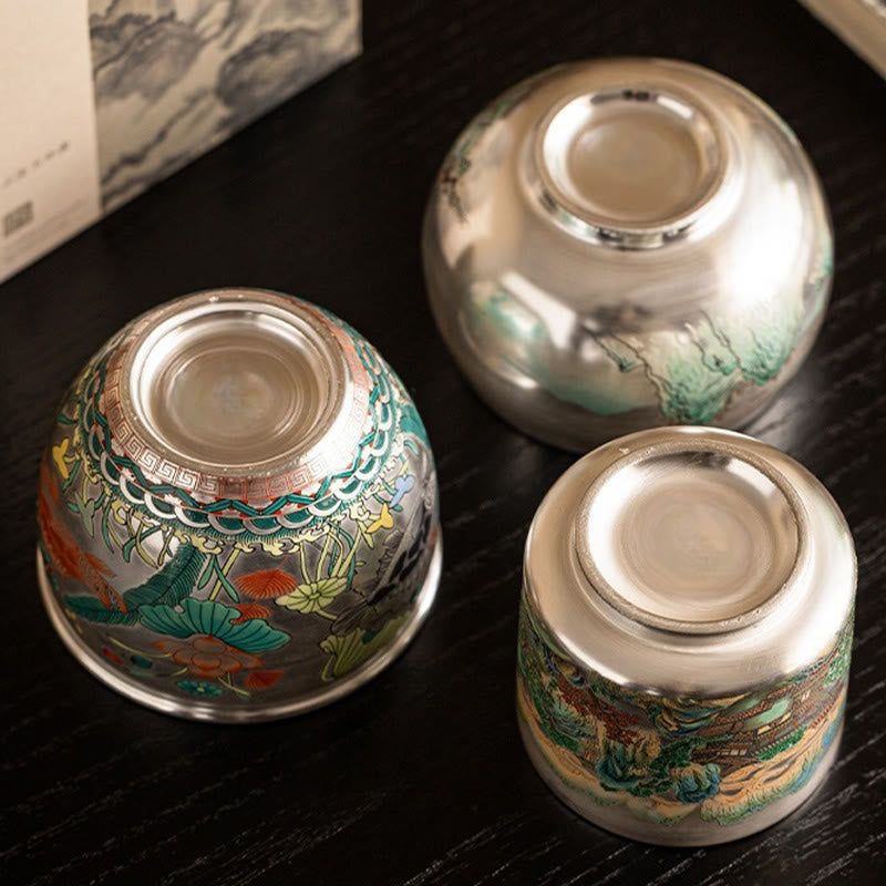 Buddha Stones Ryby Lotos Wodorosty Dolina Góry Sosna Smok Filiżanka Kung Fu Filiżanka do herbaty z pudełkiem prezentowym