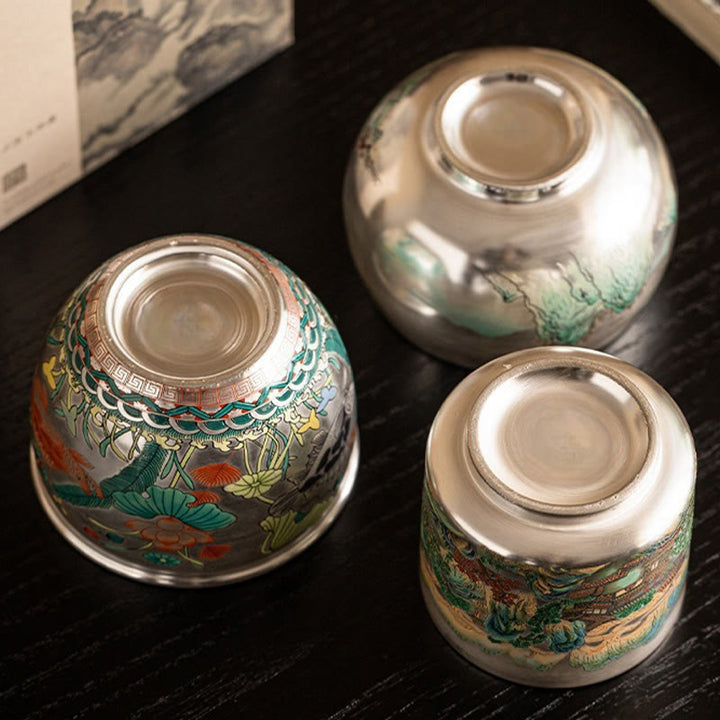 Buddha Stones Ryby Lotos Wodorosty Dolina Góry Sosna Smok Filiżanka Kung Fu Filiżanka do herbaty z pudełkiem prezentowym