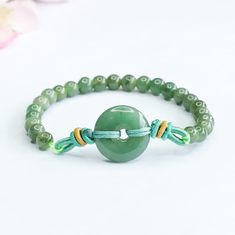 Bransoletka z jadeitu z Buddha Stones i klamrą pokoju, dobrobytu