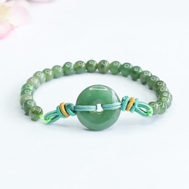 Bransoletka z jadeitu z Buddha Stones i klamrą pokoju, dobrobytu